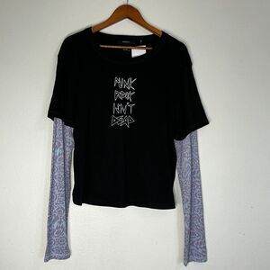 Forever 21 Punk Rock Isn't Dead Women Crop‎ Top Tee Graphic Long Sleeve 3X NWT
